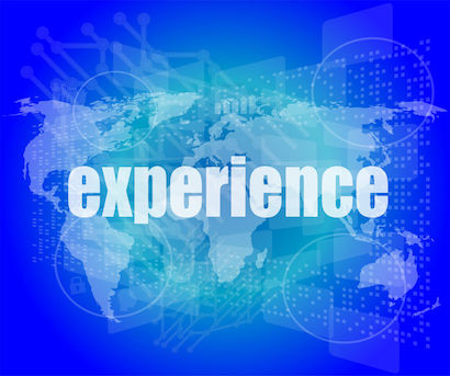business concept: words experience on digital screen